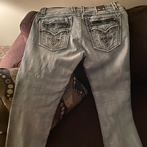 Rock revival biker jeans light blue